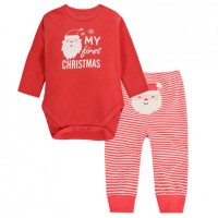 純棉嬰兒長袖夾衣褲仔套裝 - 聖誕老人 